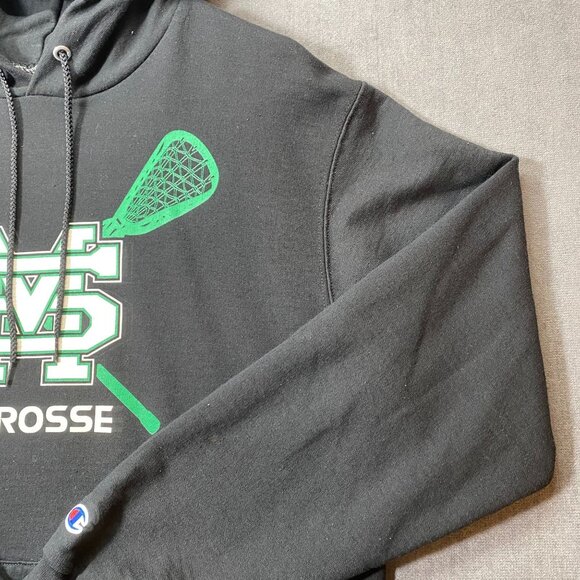 Champion Eco Authentic Black Hoodie MS Lacrosse Print Green Logo Mens Size M - Picture 10 of 12